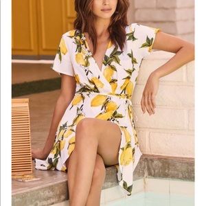 Lulus Lemon Print Wrap Dress Size Medium